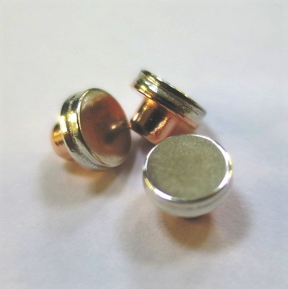 TECC Electrical Solid pure silver Bimetal Trimetal Button Contact Rivets,Cold bonded Hot Brazed Rivets,rivet de contact bimétallique électrique Rebite de contato bimetálico elétrico, электрическая биметаллическая контактная заклепка електрическа биметална контактна нита, rivetto a contatto bimetallico elettrico  Elektrischer Bimetall-Kontaktniet,  elektrický bimetalový nýt  remache de contacto bimetálico eléctrico argent rebite Riveting in dies